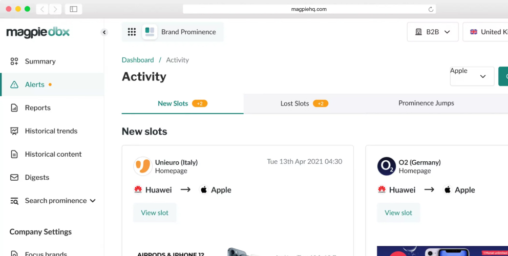 A screenshot of the Magpie Brand Prominence Alerts